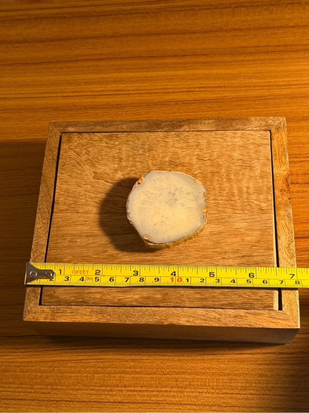 Pier 1 Decorative Wood Box Agate Slice Knob Jewelry Trinket Box Made in India